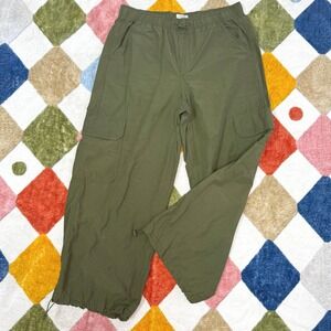 Lucky Brand Olive Green Bungee Cargo Pants Womens Medium Lightweight Wide Leg